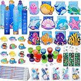 Cleboen 84Pz Under the Sea Party Piñata Cumpleaños Mini Cuaderno Regla Lápices Gomas de Borrar Tatuajes Niños Sellos Infantiles Bolsas Celofan Animales Marinos Detalles Cumpleaños Niños