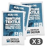 Lote de 3 bolsas de colorante textil, color azul celeste, colorante universal para ropa y tejidos naturales