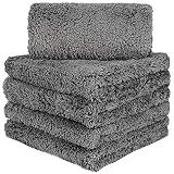 BW&HM Toalla Secado Coche Paño Microfibra Coche Paños de Microfibra para Coche Super Absorbente Sin Pelusas & Sin Rayas 40 x 40 cm Juego de 5 Gris