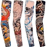 Qpout Brazo tatuajes mangas cubierta para hombres mujeres, Mangas de tatuajes de moda fresca unisex Ciclismo al aire libre Verano Protector solar Nylon Estiramiento Tatuajes Mangas Tótem tribal
