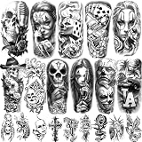 77 Hojas de Tatuajes Temporales, Tatuajes Falsos Chicanos Guadalupe Gangster Prisionero Día de los Muertos, Cultura Lowrider México Payaso Tatuaje Falso para Hombres Mujeres Adultos