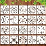 MWOOT 20 Piezas Plantillas de Pintura Mandala, Plantilla de Dibujo Manualidades, Mandala Flores Stencil Plantillas, Reutilizable, Madera, Tela, Pared, 10.16x10.16 CM